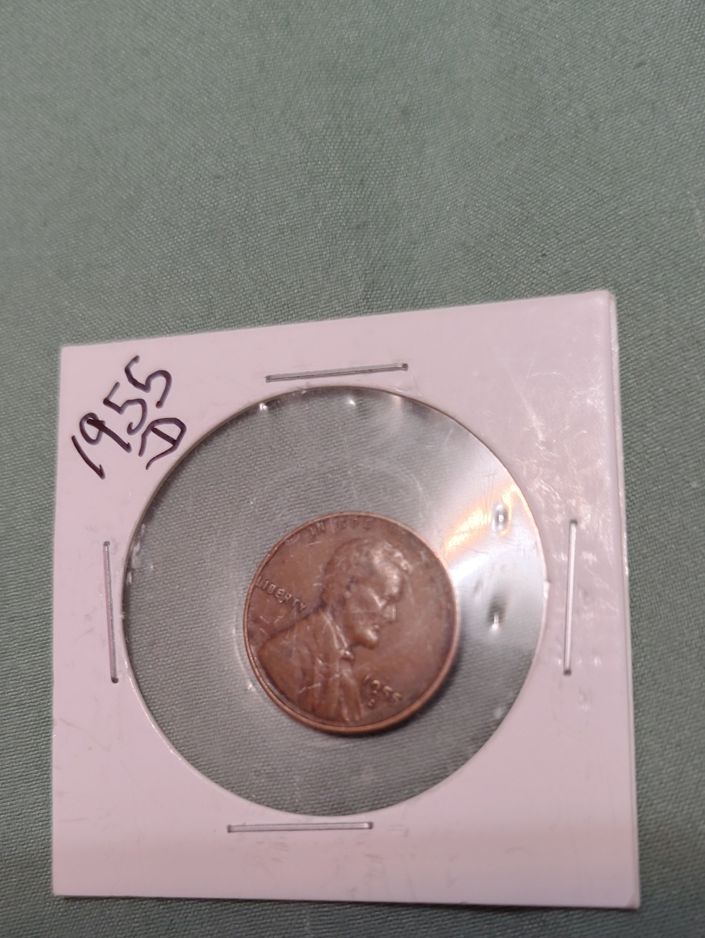 Vintage 1955 D Lincoln Wheat Penny in White Coin Holder